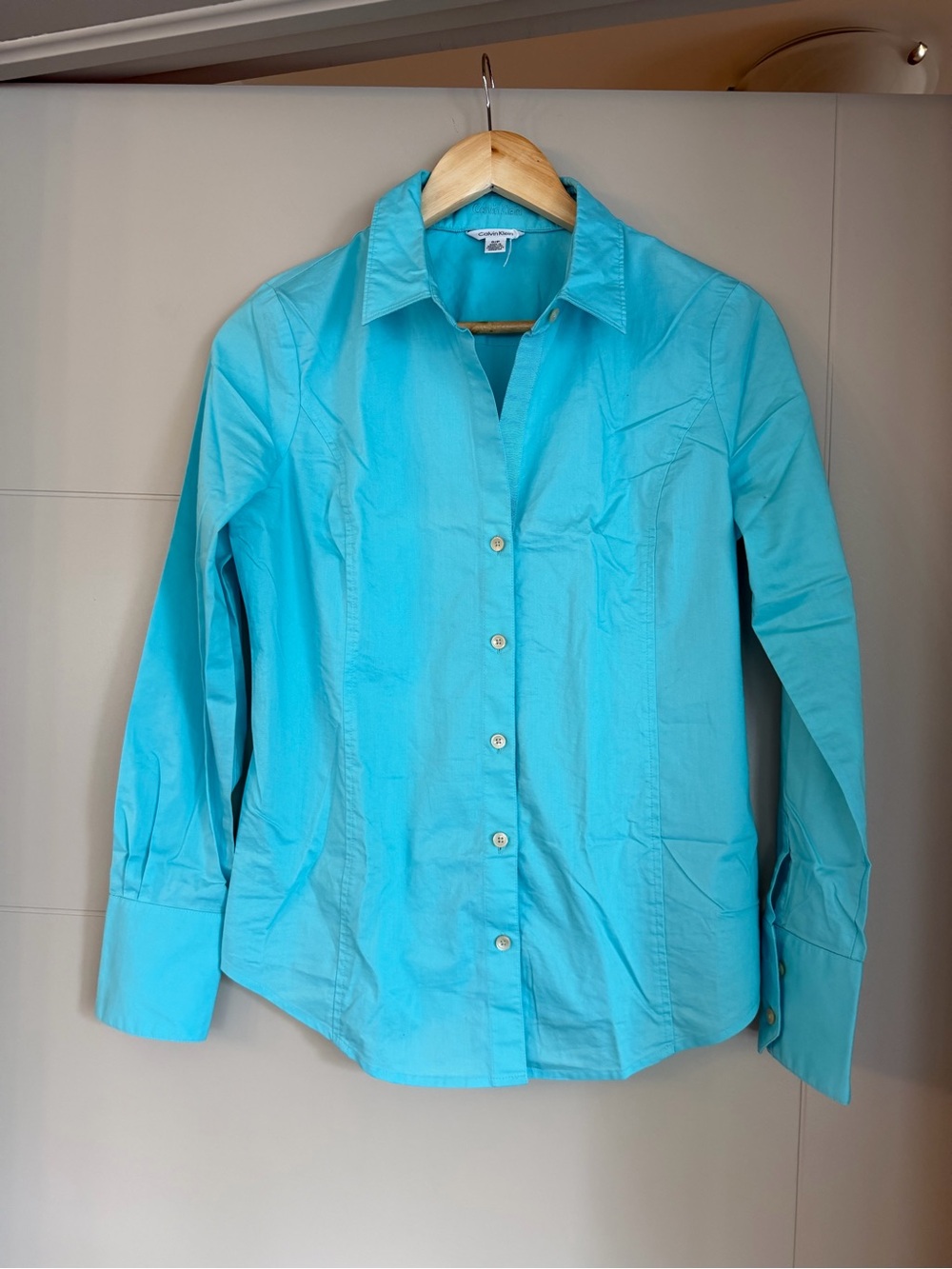 Calvin Klein Turquoise Stretch Button-Up Shirt | Size Small - Picture 3 of 5